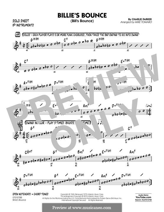 Billie's Bounce (Bill's Bounce): Bb Solo Sheet part by Charlie Parker