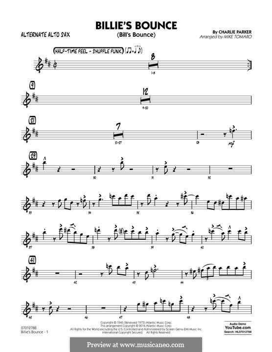 Billie's Bounce (Bill's Bounce): Alternate Alto Sax part by Charlie Parker