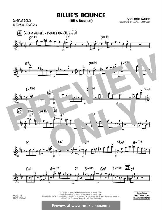 Billie's Bounce (Bill's Bounce): Alto Sax/Bari Sax Sample Solo part by Charlie Parker