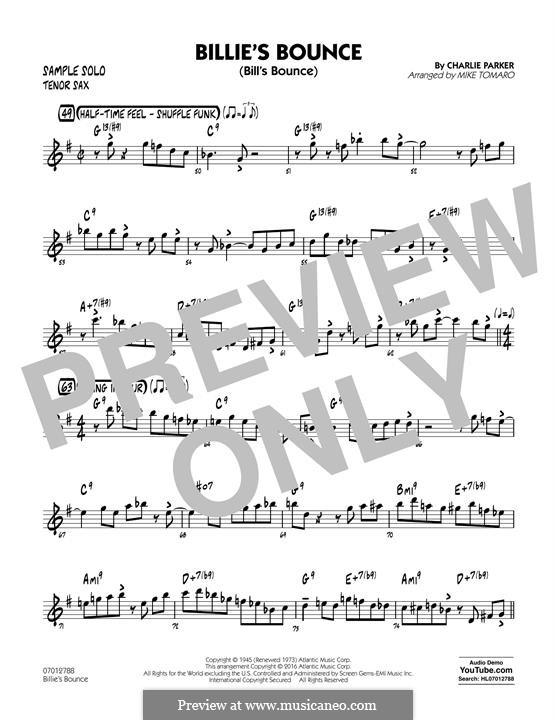 Billie's Bounce (Bill's Bounce): Tenor Sax Sample Solo part by Charlie Parker