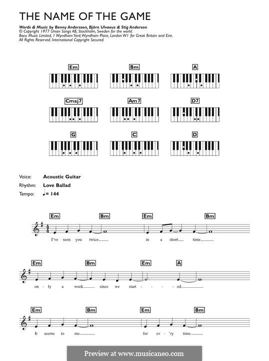 ABBA The Name Of The Game Sheet Music Notes