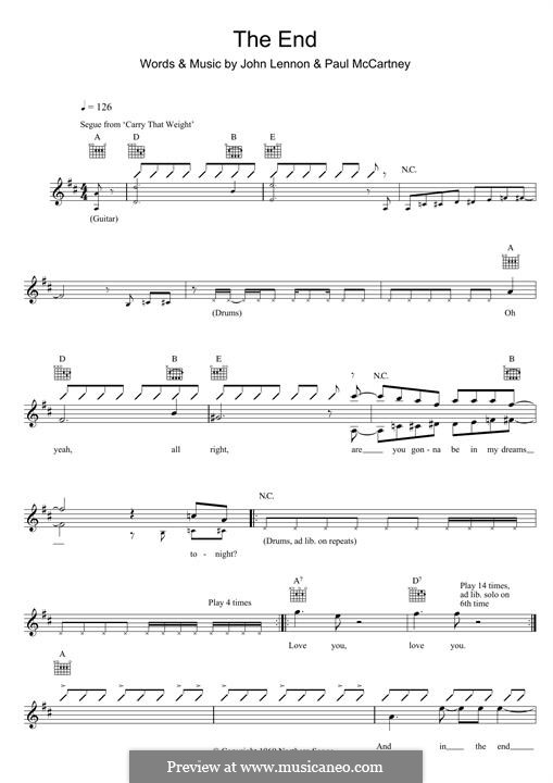 The End (The Beatles): For keyboard by John Lennon, Paul McCartney