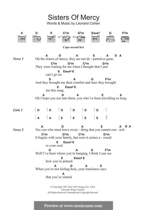 Sisters of Mercy by L. Cohen - sheet music on MusicaNeo