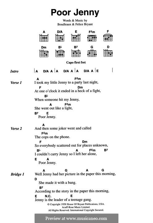 Poor Jenny (The Everly Brothers): For guitar by Boudleaux Bryant, Felice Bryant