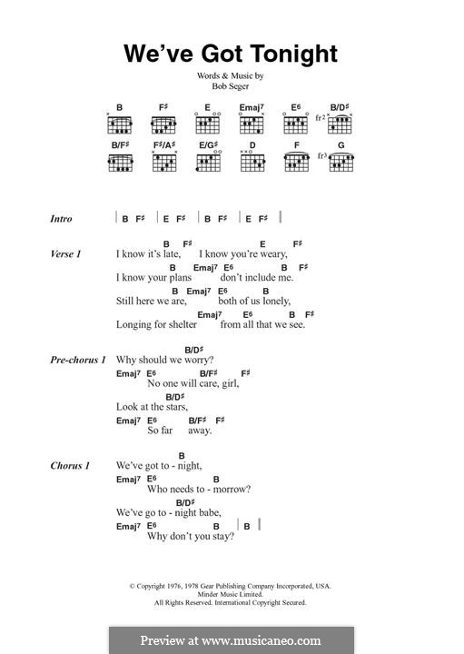 We've Got Tonight (Ronan Keating and Lulu): For guitar by Bob Seger