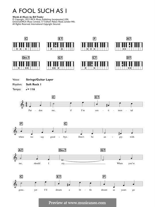 (Now and Then There's) A Fool Such as I (Elvis Presley): For piano by Bill Trader