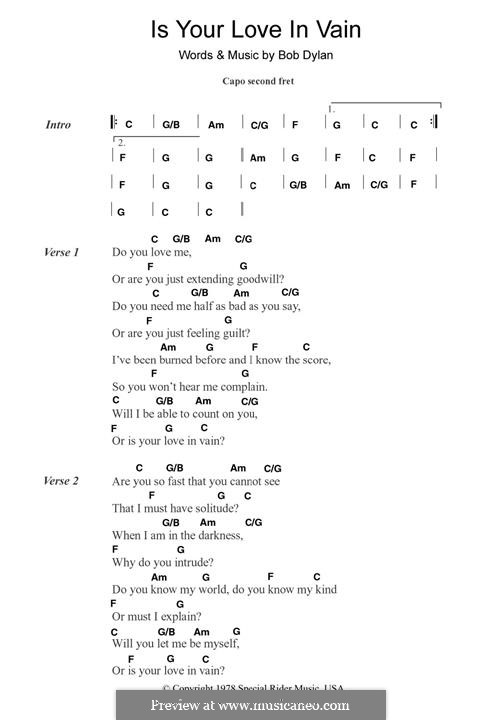 Is Your Love in Vain: For guitar by Bob Dylan