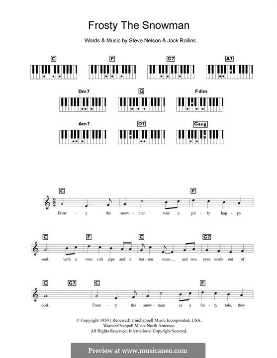 Frosty the Snow Man, for Piano: For a single performer by Jack Rollins, Steve Nelson