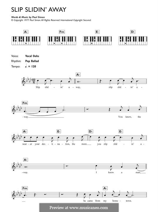 Slip Slidin' Away: For piano by Paul Simon