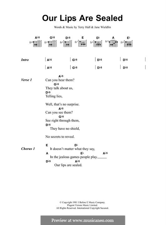 Our Lips Are Sealed (The Go-Go's): For guitar by Jane Wiedlin, Terry Hall