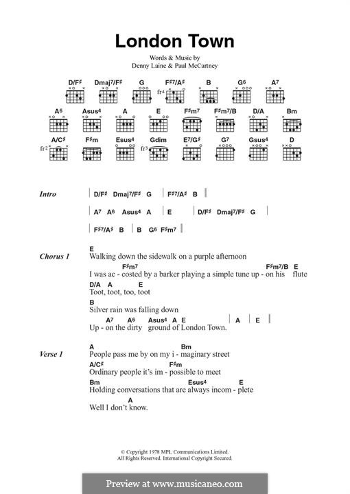 London Town: Lyrics and guitar chords by Denny Laine, Paul McCartney