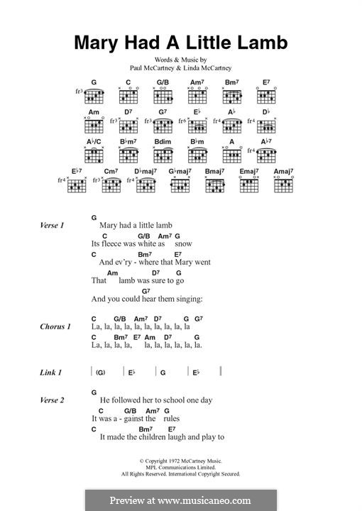 Mary Had a Little Lamb (Wings): For guitar by Linda McCartney, Paul McCartney