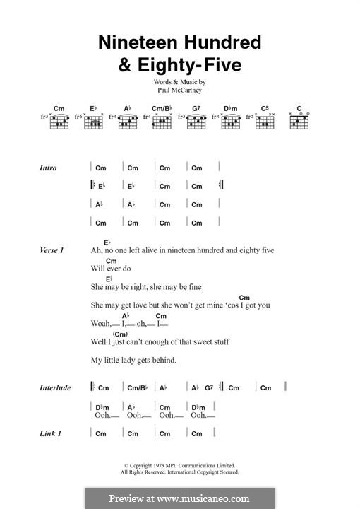 Nineteen Hundred and Eighty Five (Wings): For guitar by Paul McCartney