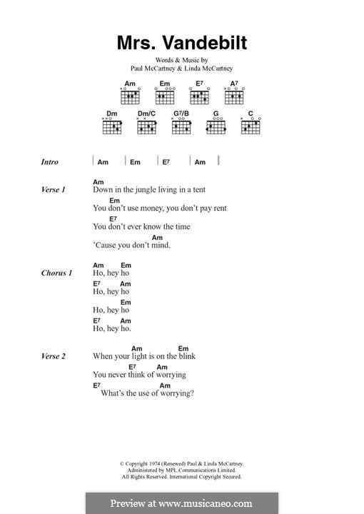 Mrs. Vandebilt (Wings): For guitar by Linda McCartney, Paul McCartney