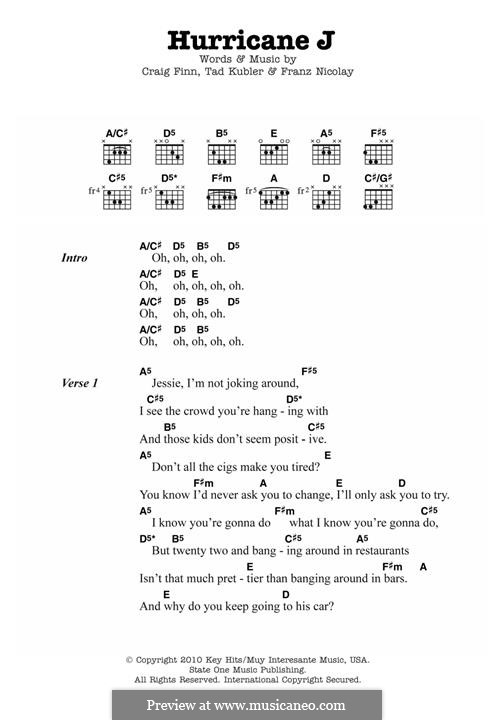 Hurricane J (The Hold Steady): For guitar by Craig Finn, Tad Kubler, Franz Nicolay