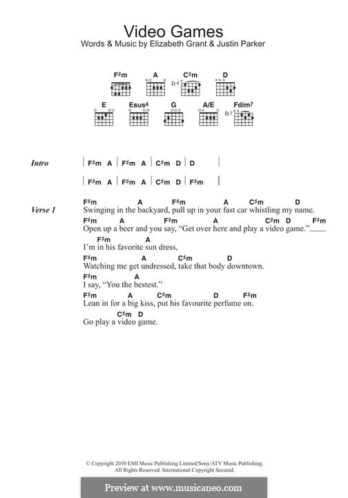 Video Games (Lana Del Rey): For guitar by Elizabeth Grant, Justin Parker