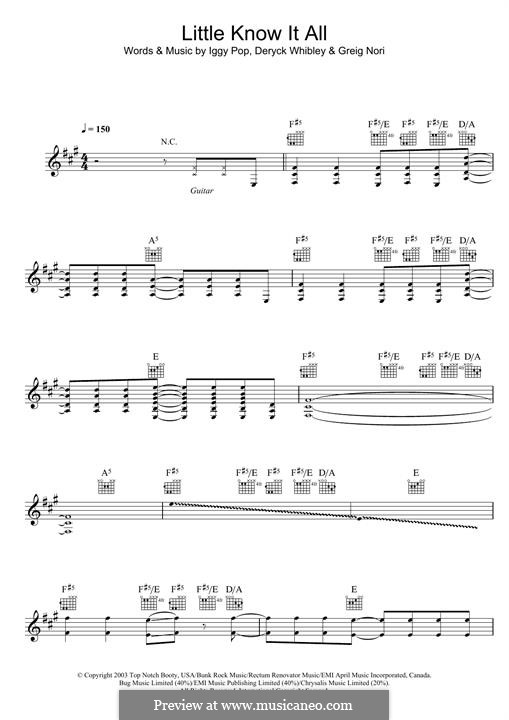 Little Know It All (Sum 41): For keyboard by Deryck Whibley, Greig Andrew Nori, Iggy Pop