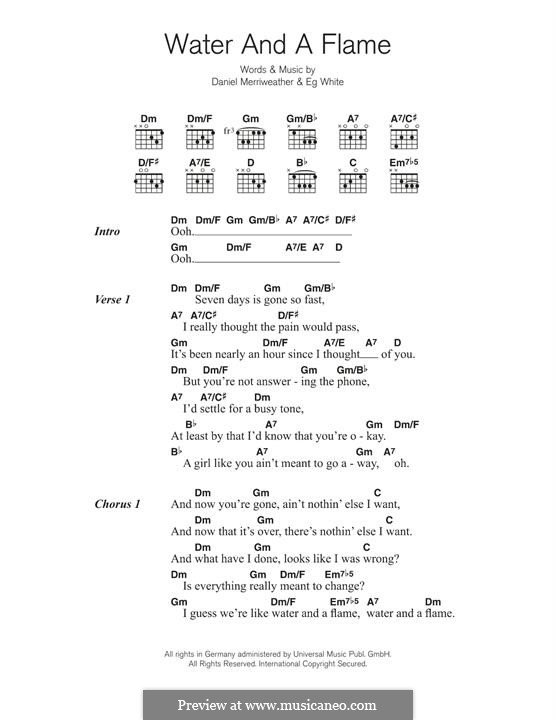 Water and a Flame: For guitar by Daniel Merriweather, Eg White