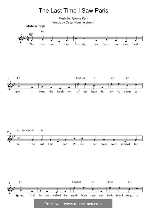 The Last Time I Saw Paris: For keyboard by Jerome Kern