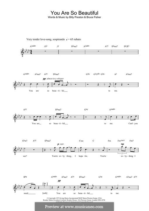 You Are So Beautiful (Joe Cocker): For keyboard by Billy Preston, Bruce Fisher