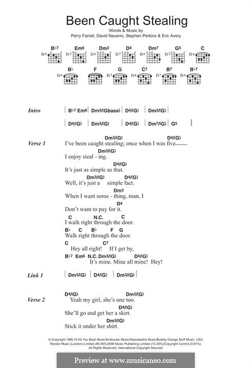 Been Caught Stealing (Jane's Addiction): For guitar by Dave Navarro, Eric Avery, Perry Farrell, Stephen Perkins