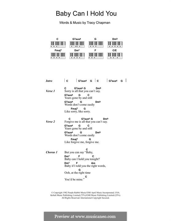 Baby Can I Hold You (Boyzone): For easy piano by Tracy Chapman