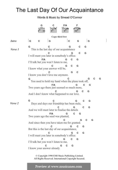 The Last Day of Our Acquaintance: For guitar by Sinead O'Connor