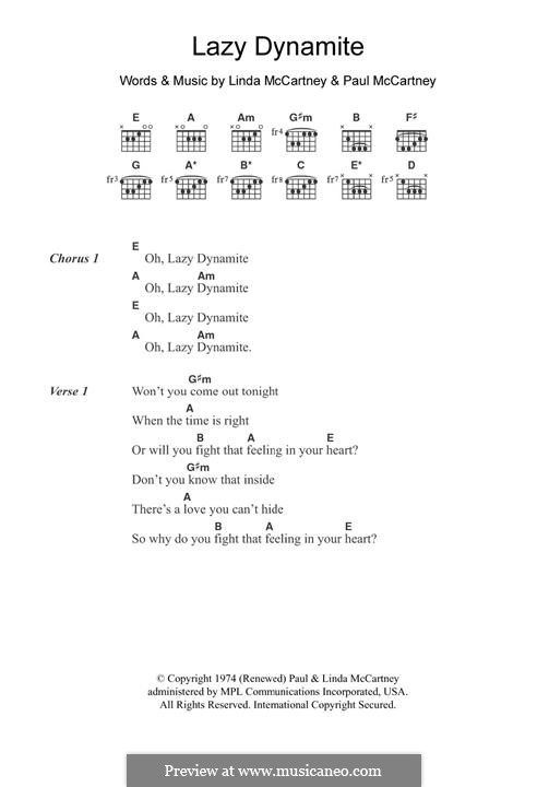 Lazy Dynamite (Wings): For guitar by Linda McCartney, Paul McCartney