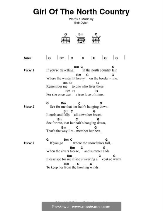 Girl from the North Country: For guitar by Bob Dylan