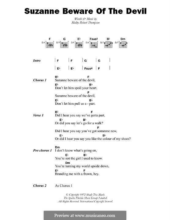 Suzanne Beware of the Devil: For guitar by Mulby Robert Thompson