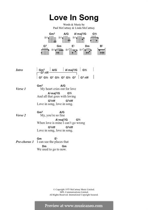 Love in Song (Wings): For guitar by Linda McCartney, Paul McCartney