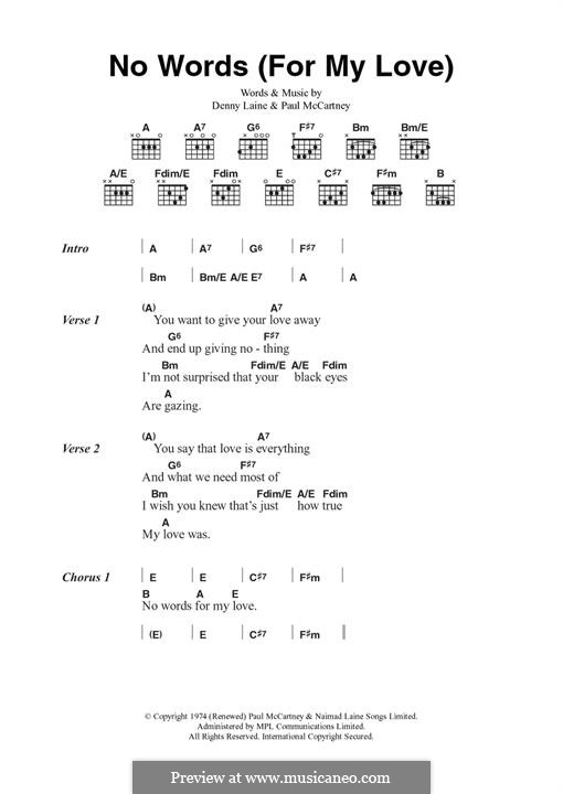 No Words (For My Love): For guitar by Denny Laine, Paul McCartney