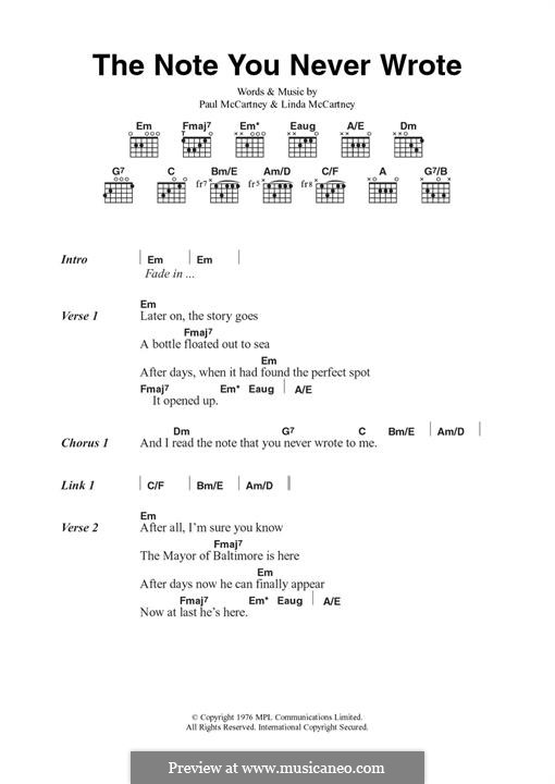 The Note You Never Wrote (Wings): For guitar by Linda McCartney, Paul McCartney