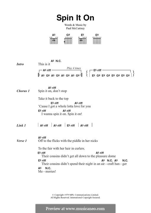 Spin it on (Wings): For guitar by Paul McCartney