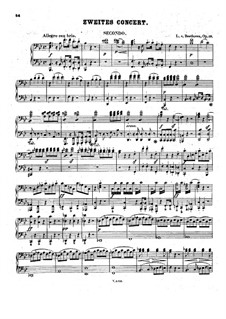 Concerto for Piano and Orchestra No.2, Op.19: Movement I, for piano four hands by Ludwig van Beethoven