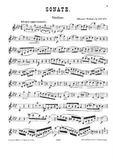 Sonatas for Clarinet (or Viola) and Piano, Op.120: Version for violin and piano – violin part by Johannes Brahms