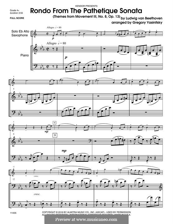 Movement III: For alto saxophone and piano – piano part by Ludwig van Beethoven