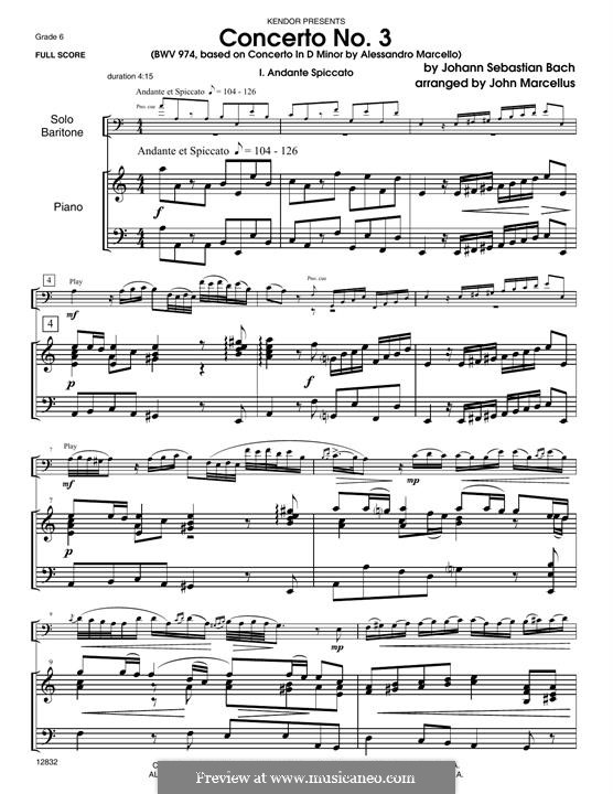 Concerto No.3 (based on Concerto in D Minor): Piano part by Johann Sebastian Bach