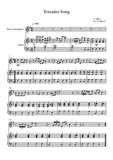 10 Easy Classical Pieces for Tenor Saxophone and Piano Vol.5: Toreador Song by Wolfgang Amadeus Mozart, Franz Schubert, Antonín Dvořák, Georges Bizet, Georg Friedrich Händel, Giuseppe Verdi, Pyotr Tchaikovsky, Émile Waldteufel, Adolphe Adam, Sebastián Yradier