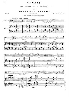 Sonata for Cello and Piano No.1 in E Minor, Op.38: Score by Johannes Brahms