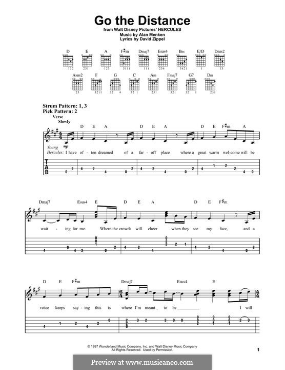 Go the Distance (from Hercules): For guitar by Alan Menken