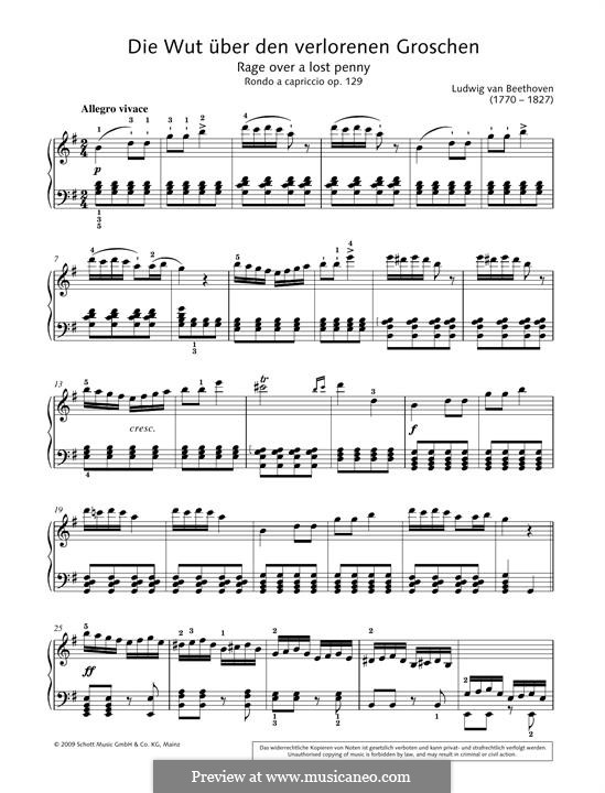 Die Wut über den verlorenen Groschen (The Rage Over the Lost Penny), Op.129: For piano by Ludwig van Beethoven