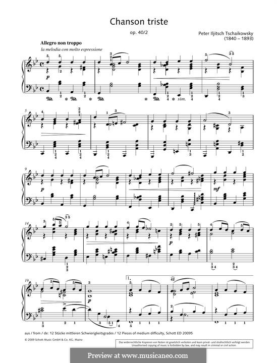 Twelve Pieces , TH 138 Op.40: No.2 Chanson triste by Pyotr Tchaikovsky