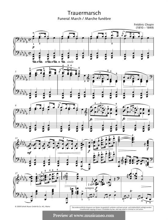 Sonata for Piano No.2 in B Flat Minor, Op.35: Movement III (Theme), for piano by Frédéric Chopin