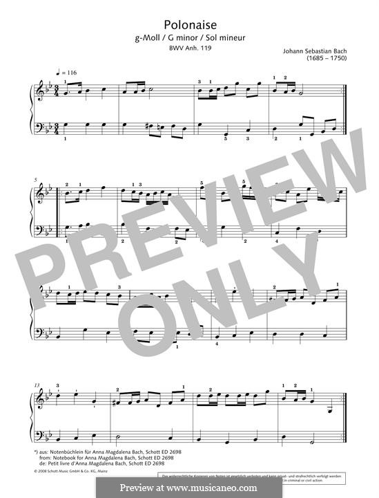 No.19 Polonaise in G Minor, BWV Anh.125: For piano by Johann Sebastian Bach