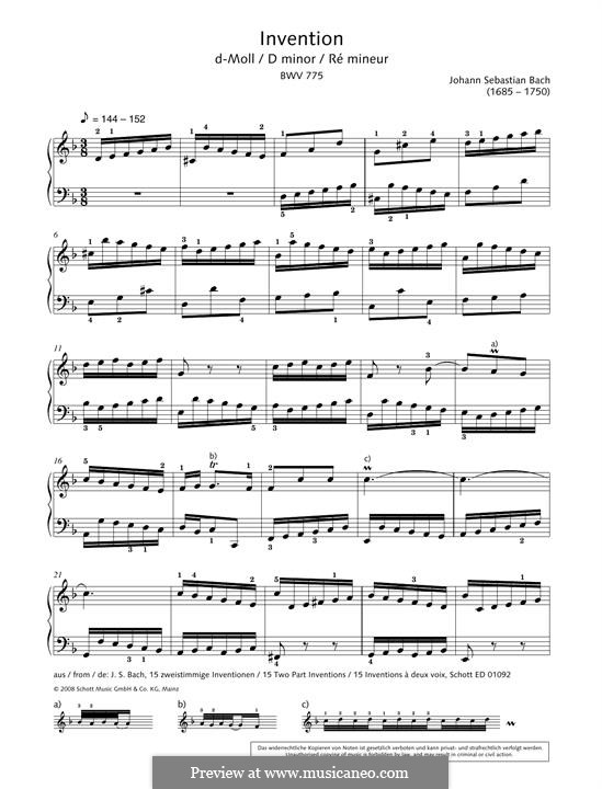 No.4 in D Minor, BWV 775: For piano by Johann Sebastian Bach