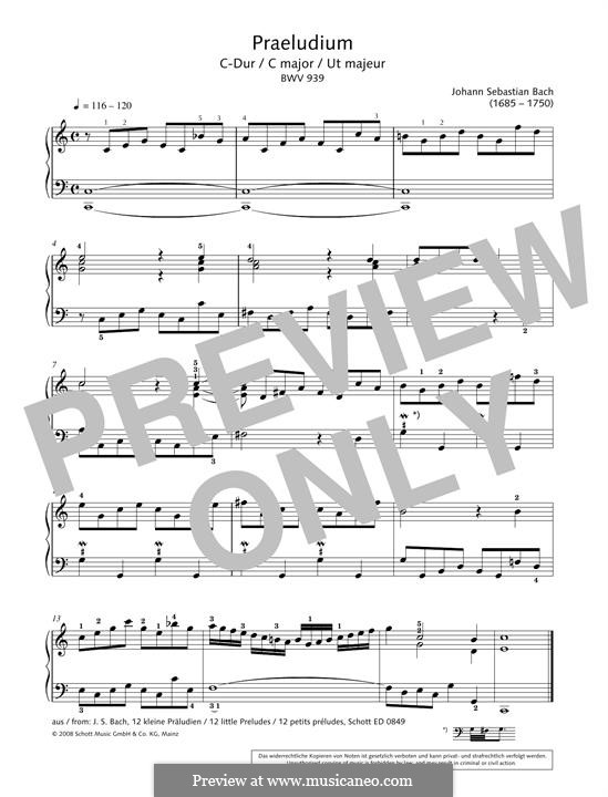 Prelude No.1, BWV 939: For piano by Johann Sebastian Bach