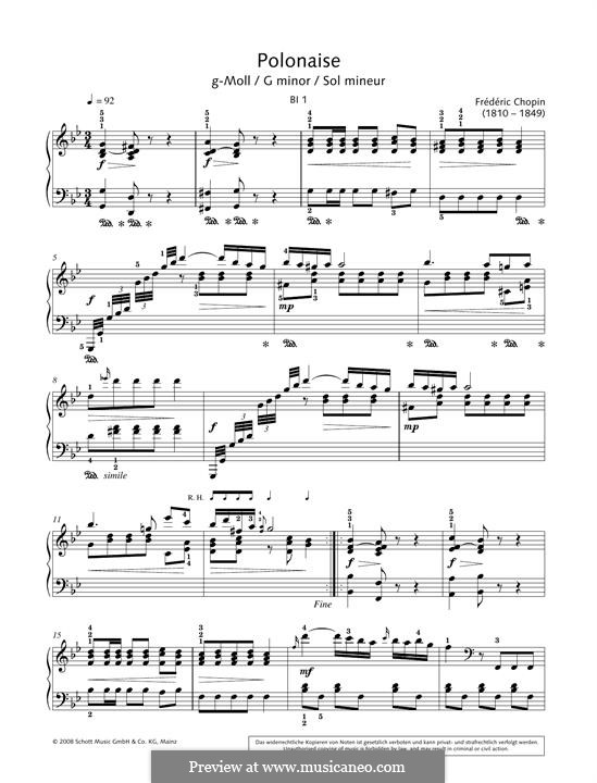 Polonaise in G Minor, B.1 KK IIa/1: For piano by Frédéric Chopin