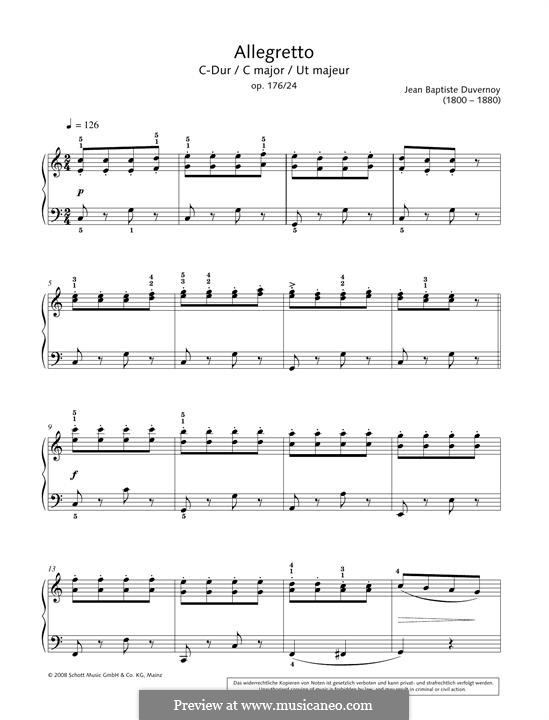Elementary Studies. Ecole Primaire, Op.176: No.24 Allegretto by Jean-Baptiste Duvernoy