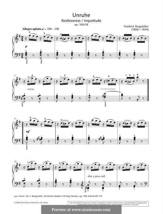 No.18 Inquiétude (Restlessness): For piano by Johann Friedrich Burgmüller